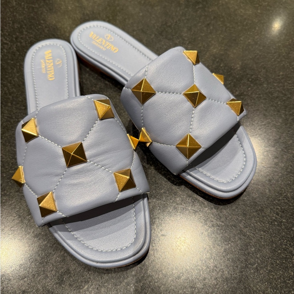 Valentino Women's Slide Sandals with Gold Studs